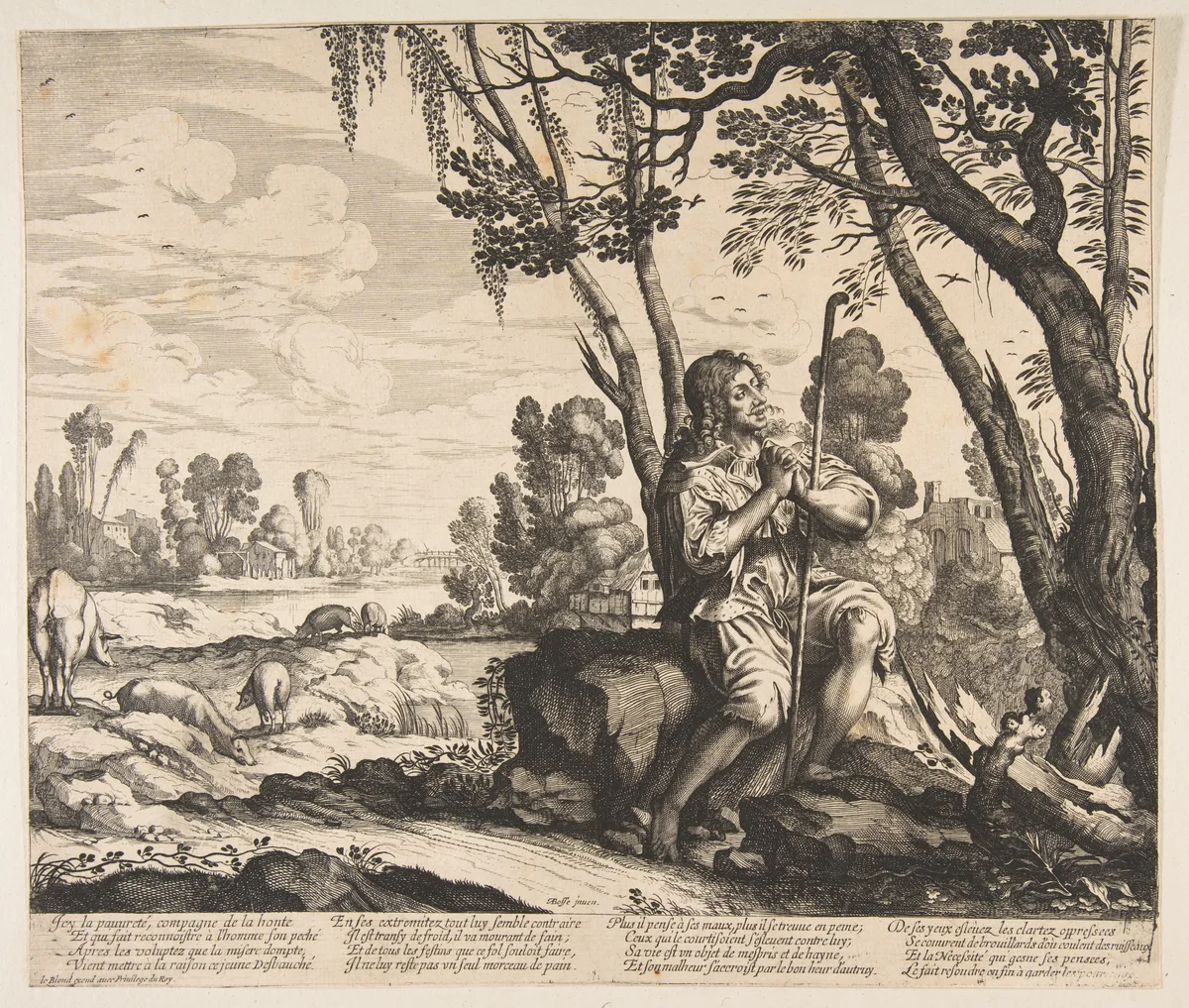 The Prodigal Son Guarding Pigs by anonymous, print, 1631-1641