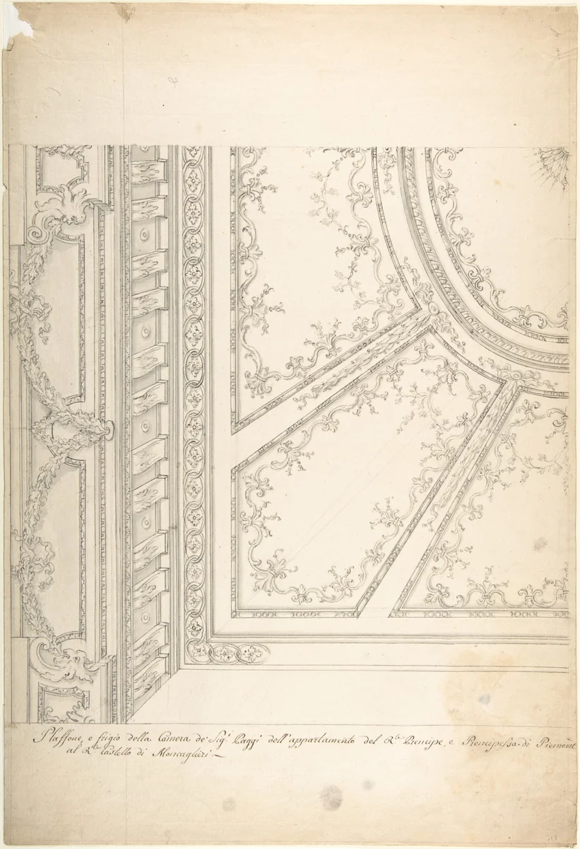 Clean Copy Presentation Draft: One Quarter of a Design for a Ceiling of a Room (recto); Scales and Construction Lines for Another Design (verso) by Leonardo Marini, drawing, 1774-1790
