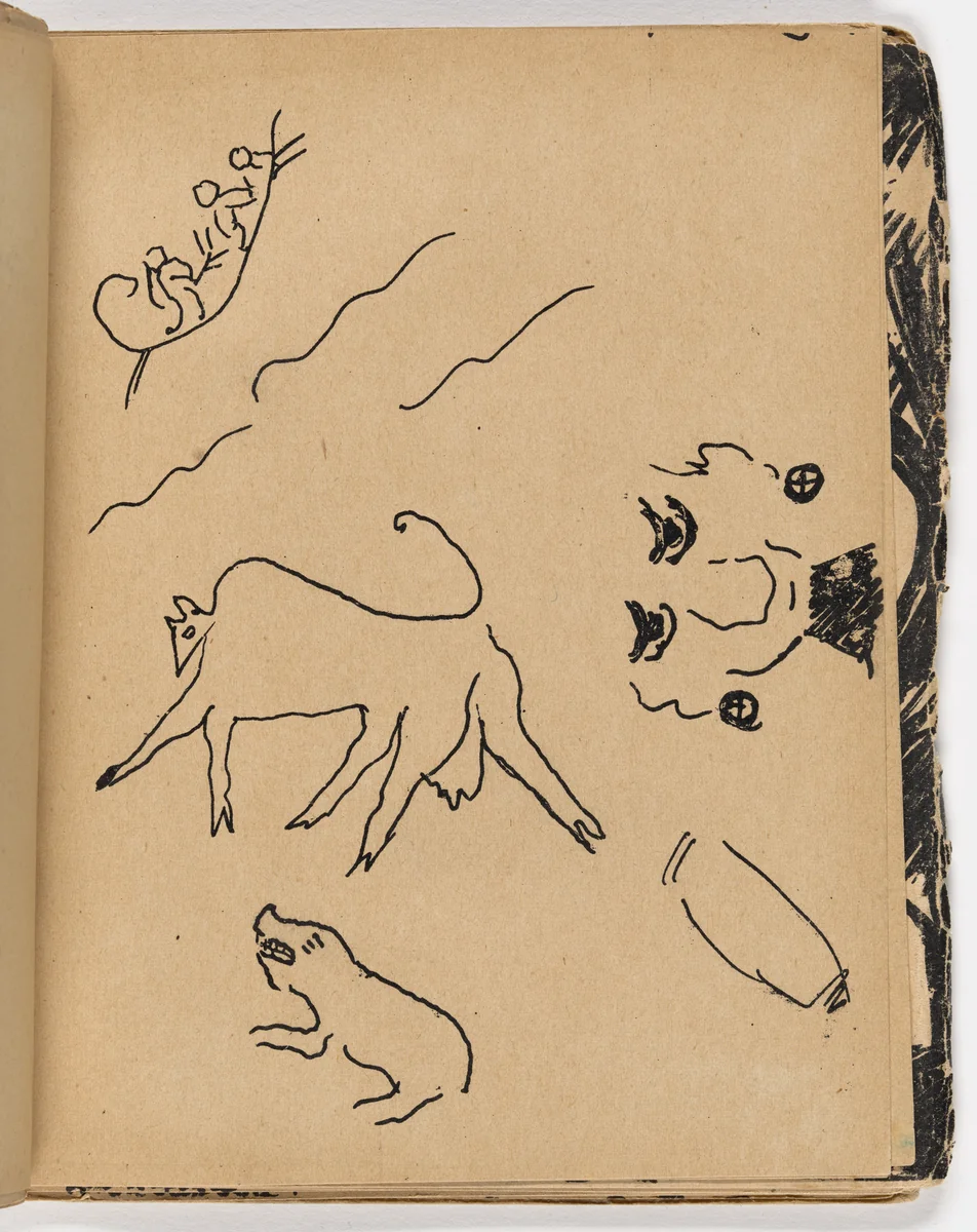 Plate (folio 12) from Mirskontsa (Worldbackwards) by Natalia Goncharova
Mikhail Larionov
Nikolai Rogovin
Vladimir Tatlin
Various Artists, illustrated book, 1912