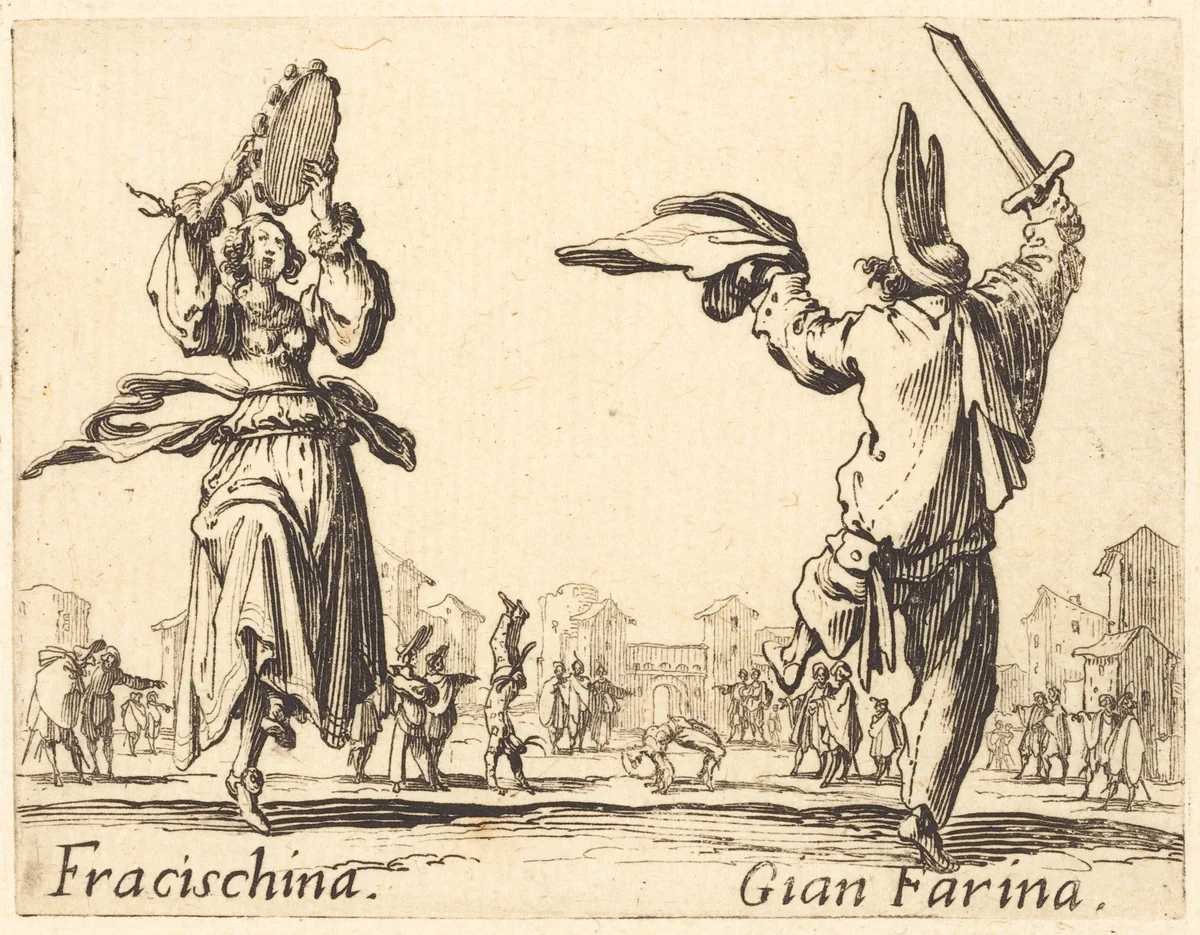 Fracischina and Gian Farina by Jacques Callot, print, 1622