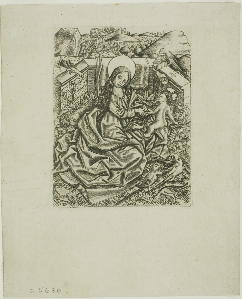 The Virgin and Child in the Garden by Israhel van Meckenem, print, 1465-1503