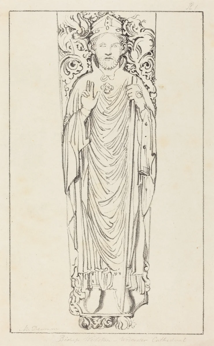 Bishop Wulstan, in Worcester Cathedral by Maria Denman; John Flaxman, print, 1829