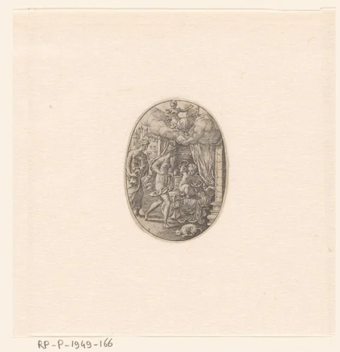 Hercules wurgt twee slangen in zijn wieg by Unknown, print, 1573-1580