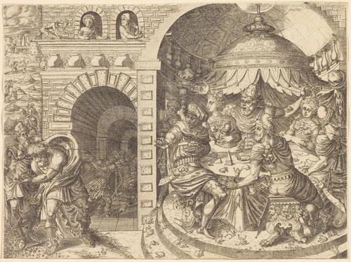 Pharaoh and the Plague of Frogs by Pierre II Woeiriot de Bouzey, print, 1532-1599