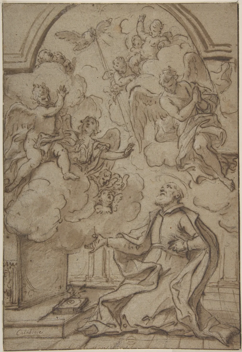 Saint in Ecstasy by Mattia Preti, drawing, 1613-1699