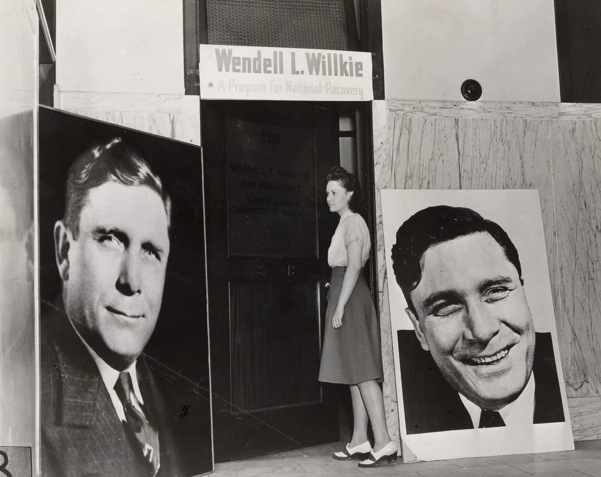 "Photographs of Wendell L. Wilkie Dominate the Scene at his Headquarters in Philadelphia" by Times Wide World Photos, photograph, 1940