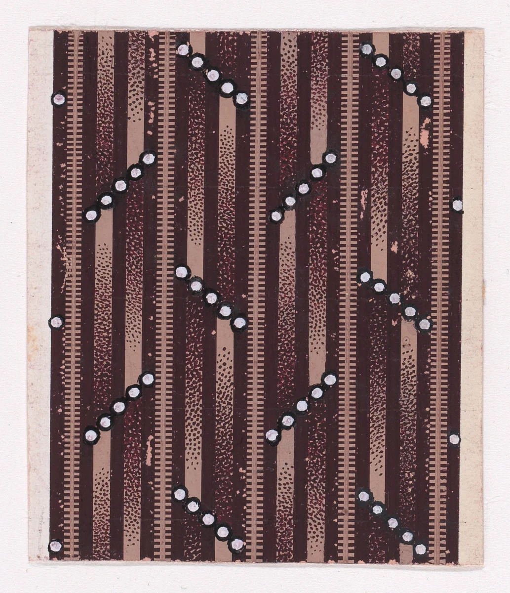 Textile Design with Alternating Horizontal Strips of Pearls over a Striped Background by anonymous, drawing, 1840