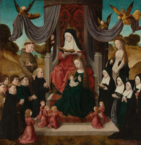 Virgin and Child with Saint Anne and Saints Francis and Lidwina, with Donors (Anna Selbdritt) by Master of the Saint John Panels, painting, 1490-1500