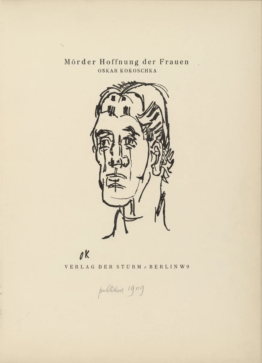 Title page (folio 2) from Mörder, Hoffnung der Frauen (Murderer, Hope of Women) by Oskar Kokoschka, illustrated book, 1916