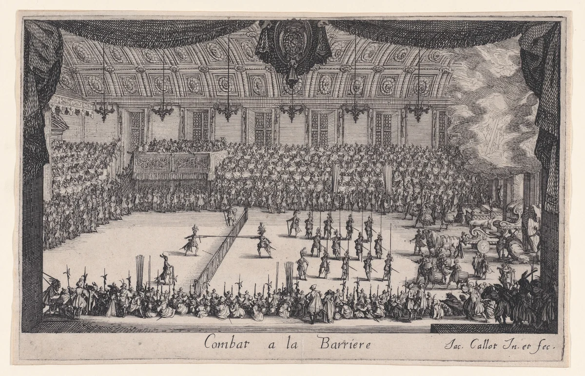 Le Combat (The Combat), from "Le Combat a la Barrière in the Palace at Nancy" by Jacques Callot, print, 1627