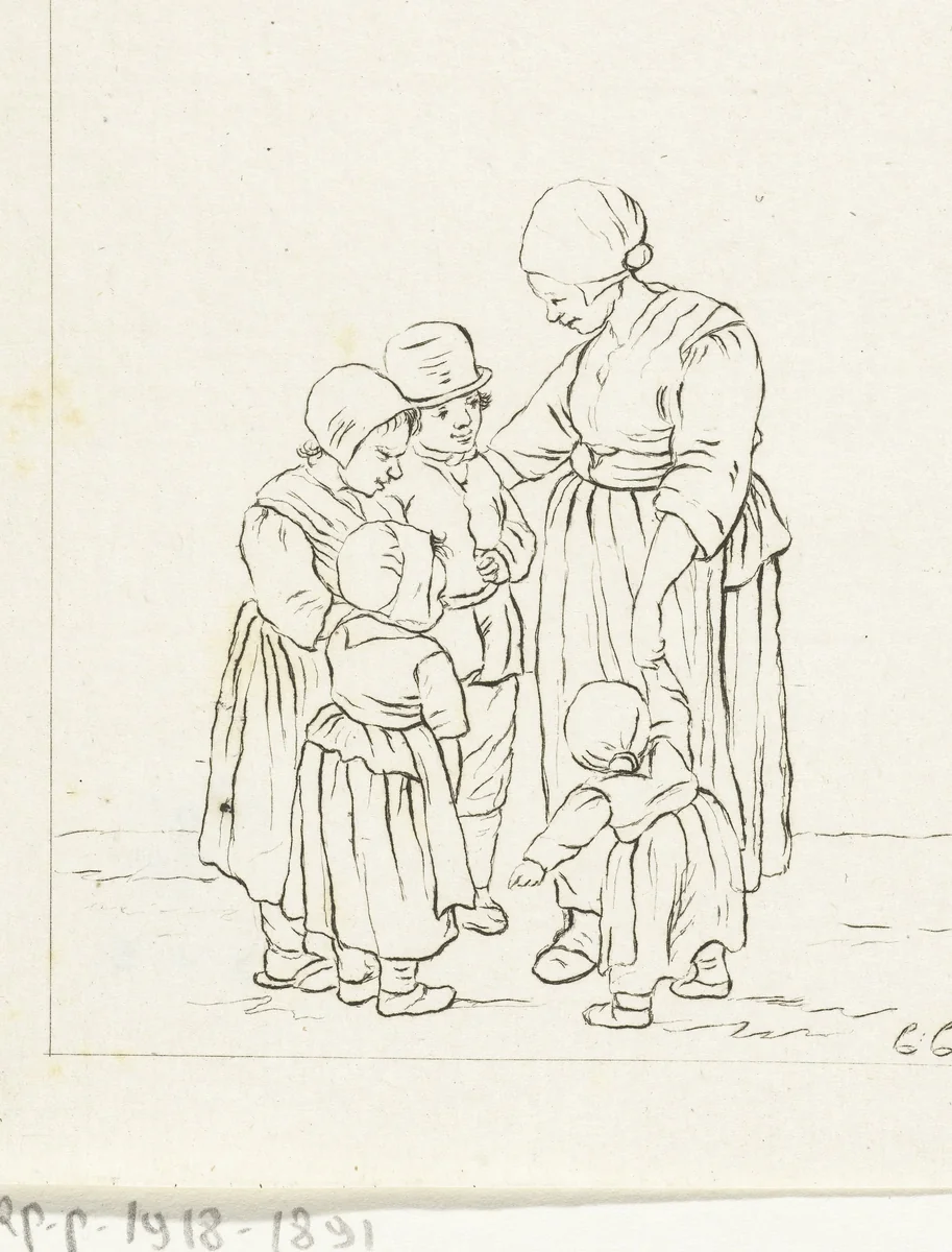 Moeder met vier kinderen by Pieter de Mare, print, 1779