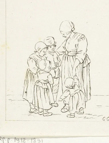 Moeder met vier kinderen by Pieter de Mare, print, 1779