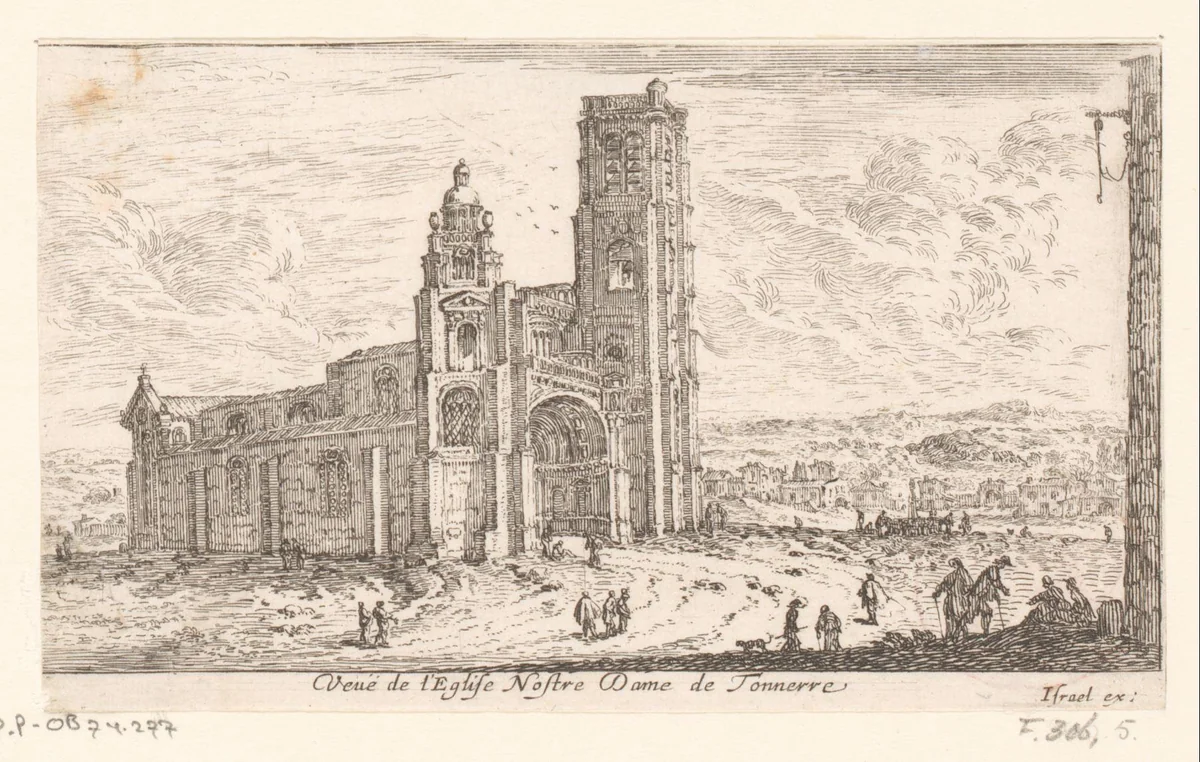 Gezicht op de Notre-Dame in Tonnerre by Israël Silvestre, print, 1631-1661