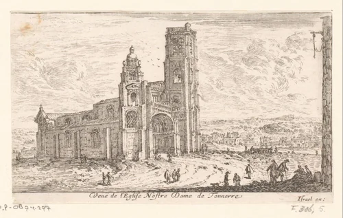 Gezicht op de Notre-Dame in Tonnerre by Israël Silvestre, print, 1631-1661