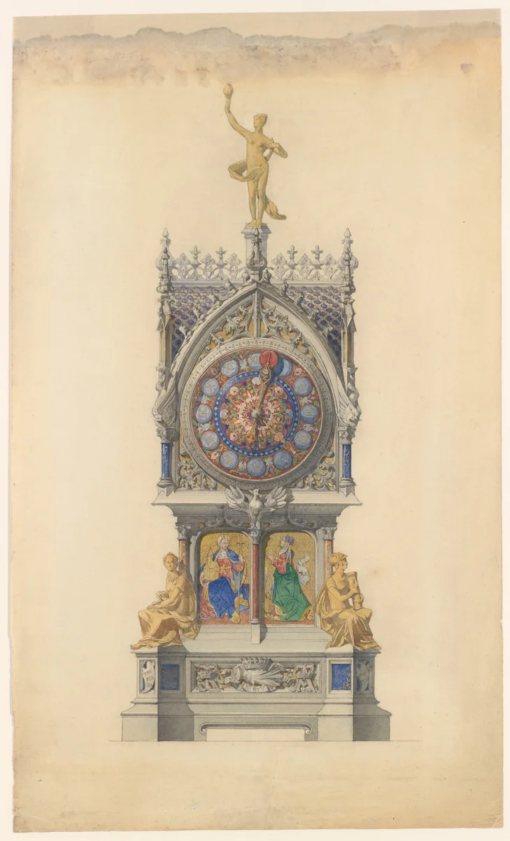 Design for Enameled Clock by Lucien Falize, drawing, 1877-1887