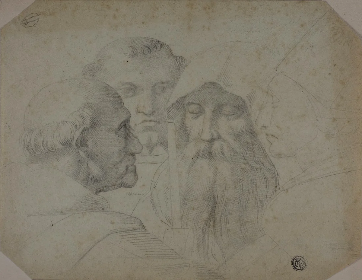 Four Men in Conversation by Raffaello Sanzio, drawing, 1700-1899