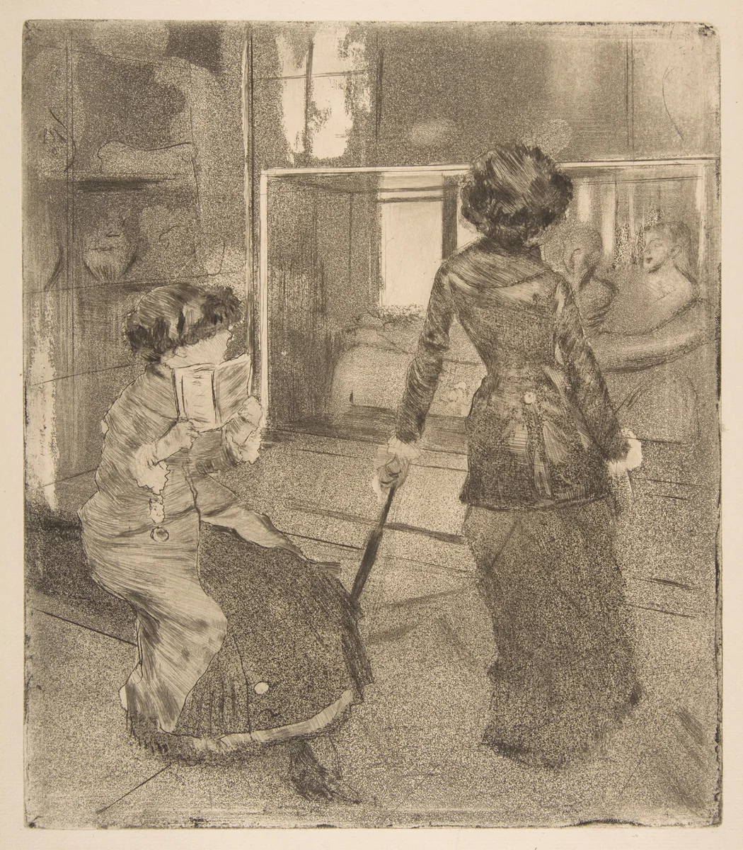 Mary Cassatt at the Louvre: The Etruscan Gallery by Edgar Degas, print, 1879-1880
