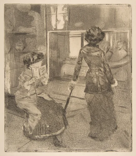 Mary Cassatt at the Louvre: The Etruscan Gallery by Edgar Degas, print, 1879-1880
