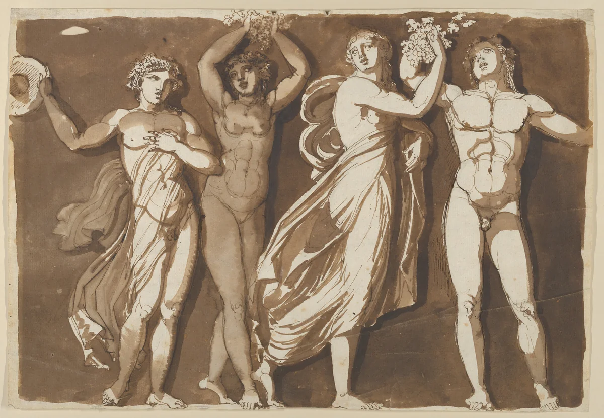 A Frieze of Dancing Antique Figures in a Bacchanal by Jonas Akerström, drawing, 1788-1795