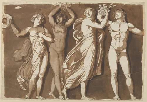 A Frieze of Dancing Antique Figures in a Bacchanal by Jonas Akerström, drawing, 1788-1795