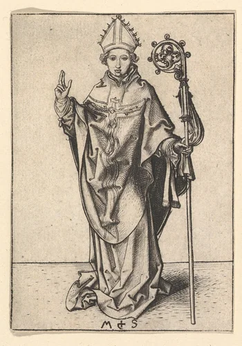 Bishop Saint by Martin Schongauer, print, 1470-1491