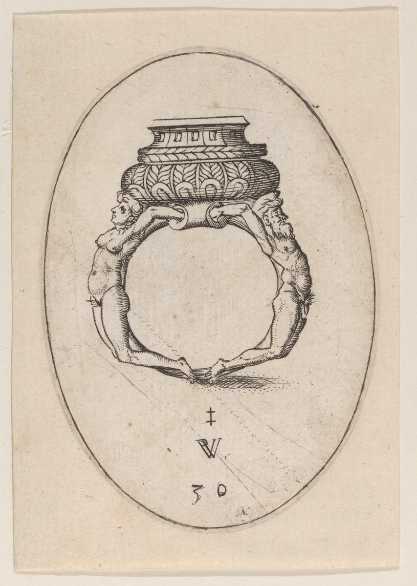 Design for a Ring, Plate 30 from 'Livre d'Aneaux d'Orfevrerie' by Pierre Woeiriot, print, 1561