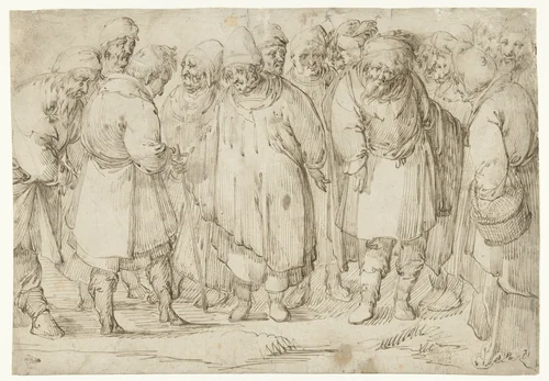 Studieblad met 16 staande figuren by Unknown, drawing, 1581-1656