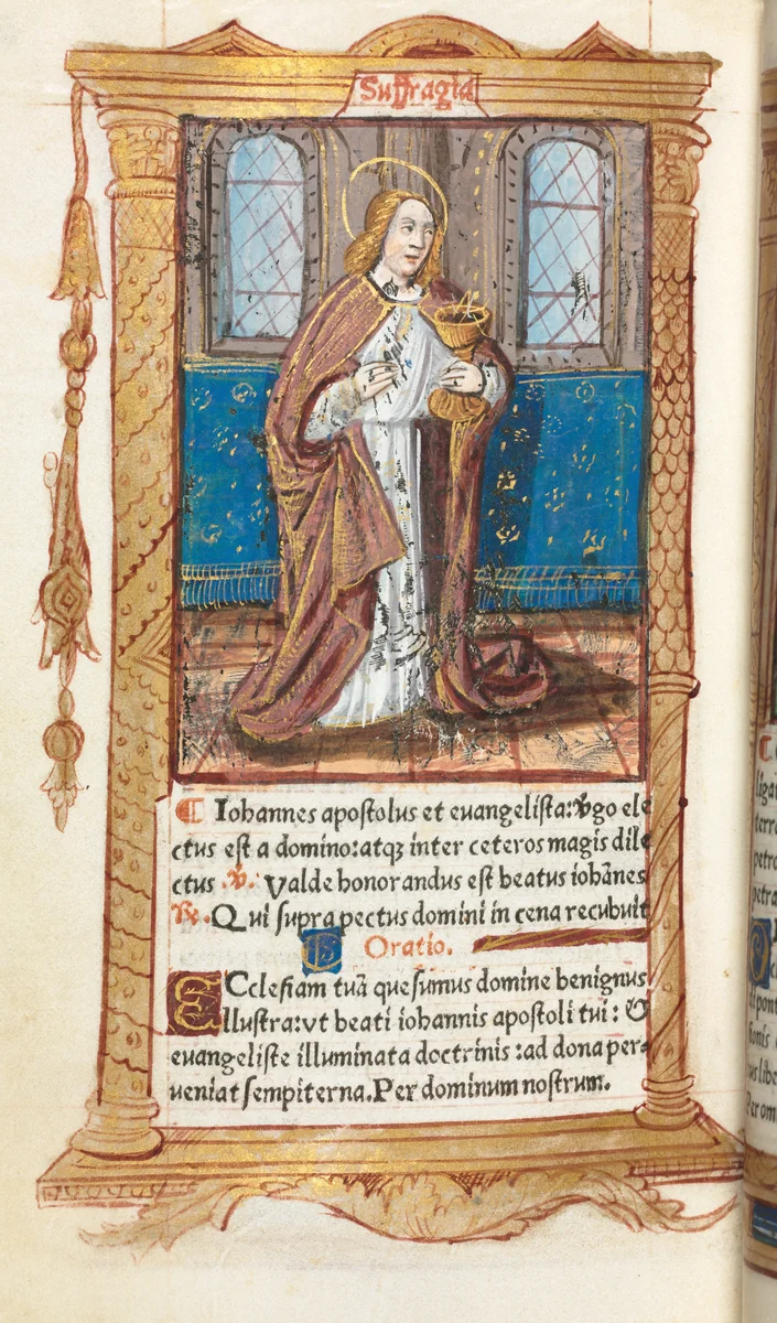 Printed Book of Hours (Use of Rome): fol. 98v, St. John the Evangelist by Guillaume Le Rouge, book, 1510