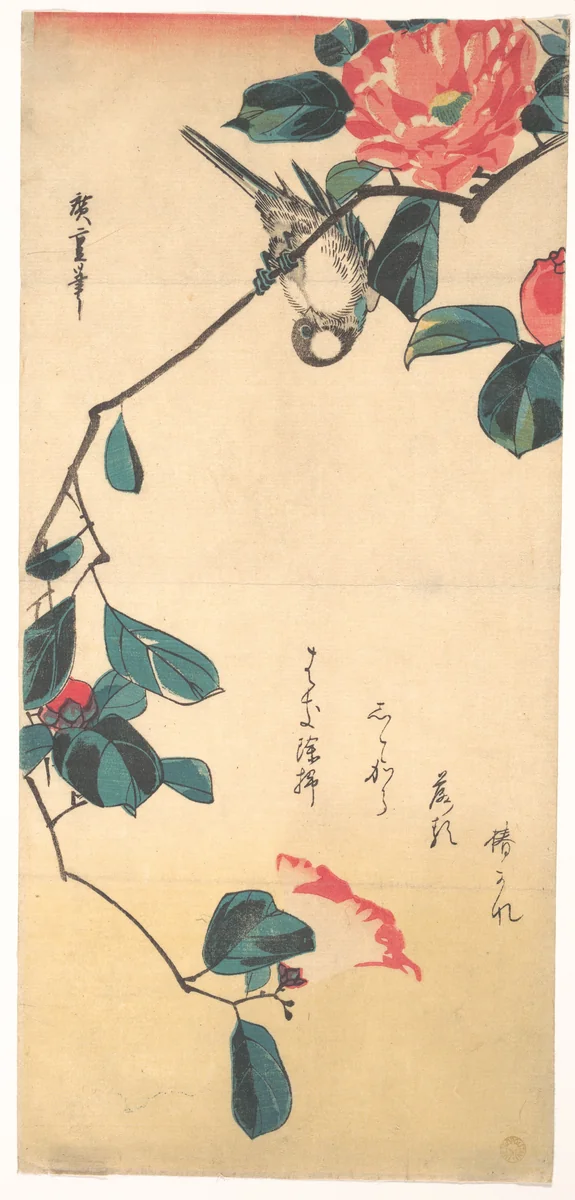 Camellia and Bullfinch by Utagawa Hiroshige (歌川広重), print, 1831-1835