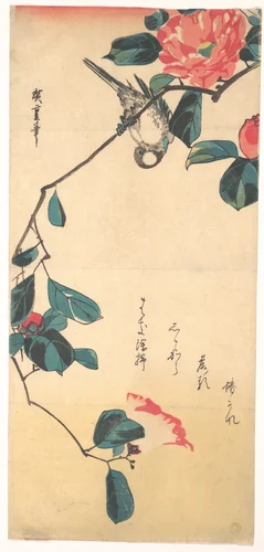 Camellia and Bullfinch by Utagawa Hiroshige (歌川広重), print, 1831-1835