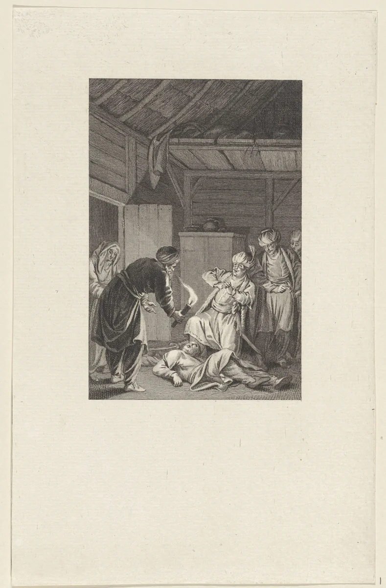 Mahmud van Ghazni dood een Turkse man in een huis by Reinier Vinkeles, print, 1784