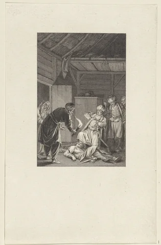 Mahmud van Ghazni dood een Turkse man in een huis by Reinier Vinkeles, print, 1784