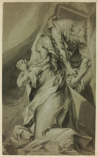 Kneeling Magdalene and Tomb Attendant by Federico Barocci, drawing, 1600-1699