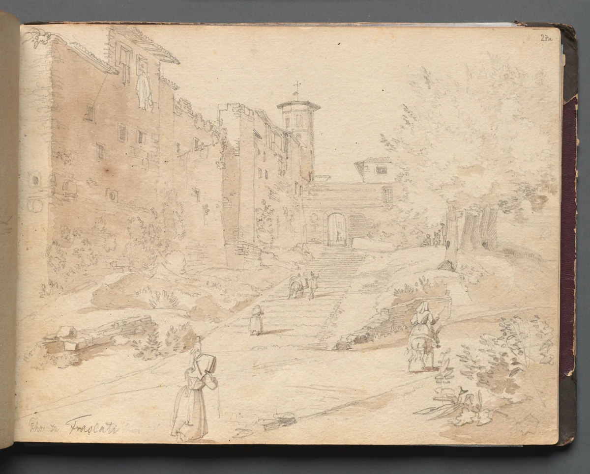 Album with Views of Rome and Surroundings, Landscape Studies, page 27a: "Frascati" by Franz Nadorp, book, 1830-1870
