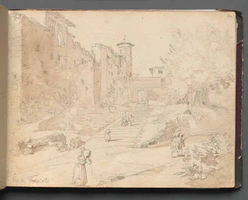 Album with Views of Rome and Surroundings, Landscape Studies, page 27a: "Frascati" by Franz Nadorp, book, 1830-1870
