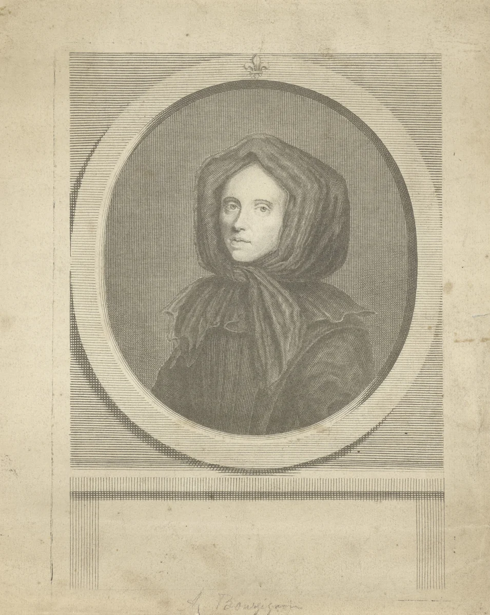 Portret van Antoinette Bourignon by Pieter van Gunst, print, 1680-1731