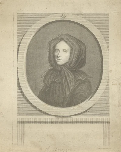 Portret van Antoinette Bourignon by Pieter van Gunst, print, 1680-1731