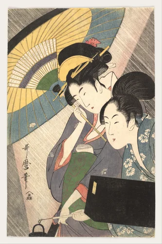 Geisha and Attendant on a Rainy Night by Kitagawa Utamaro (喜多川歌麿), print, 1787-1807