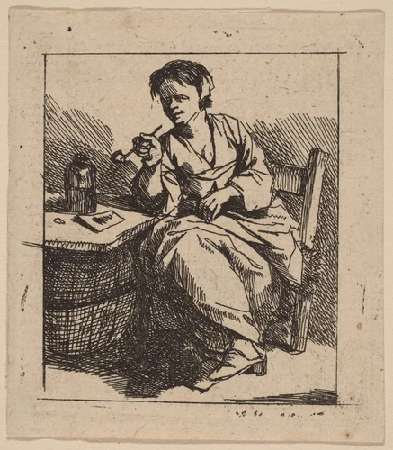 A Woman Smoking by Cornelis Bega, print, 1631-1664