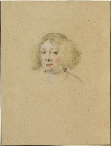 Portrait of a Young Woman with Pearl Earrings by Simon Vouet, drawing, 1632-1635