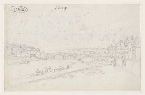 De Seine buiten de stad by Georges Michel, drawing, 1773-1843