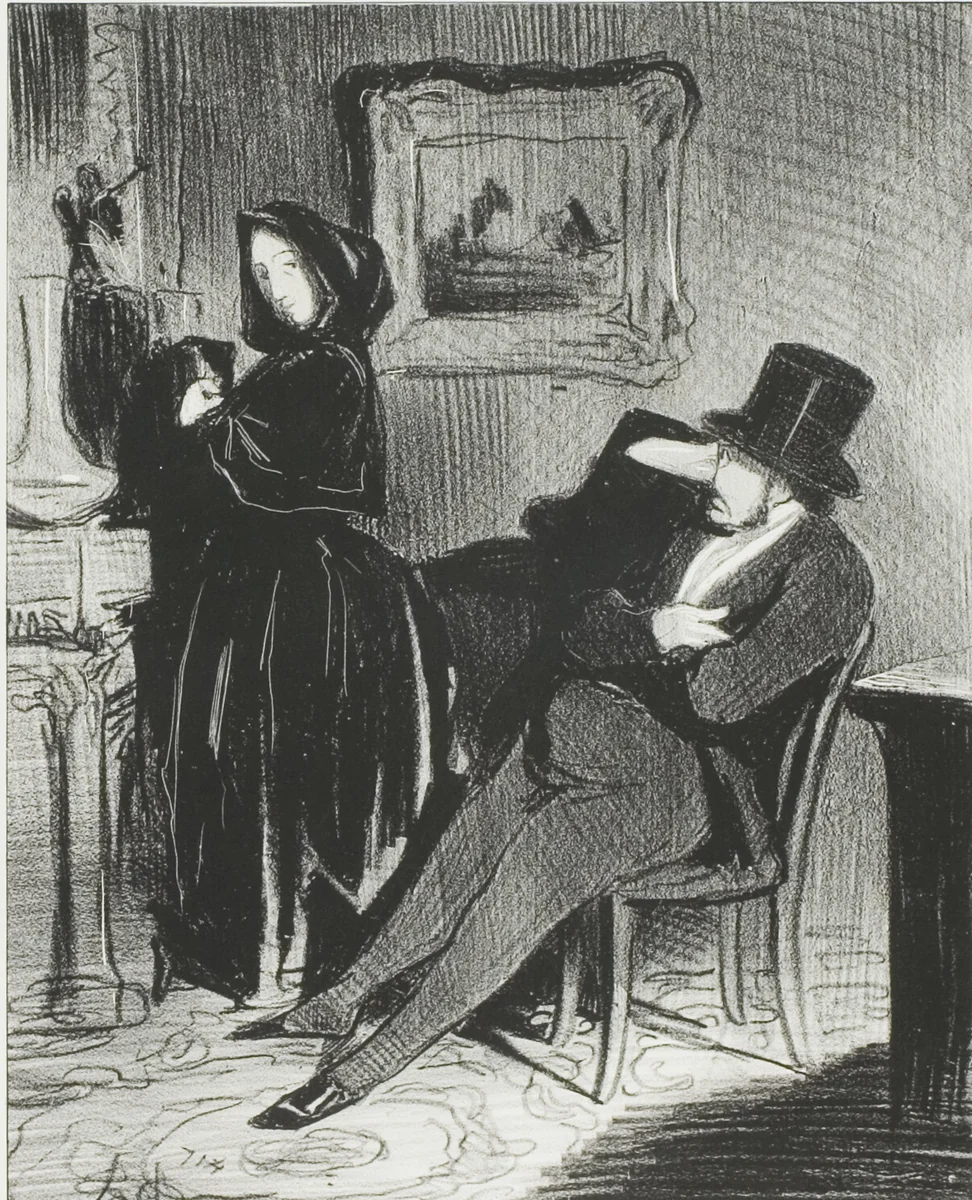 Each time I take you to the opera ball…, plate four from Paris l’hiver by Honoré-Victorin Daumier, print, 1845