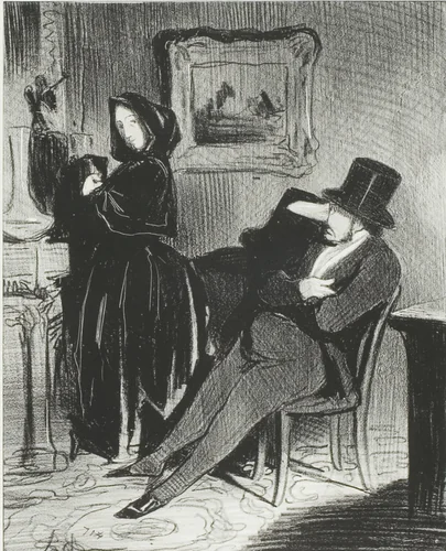 Each time I take you to the opera ball…, plate four from Paris l’hiver by Honoré-Victorin Daumier, print, 1845