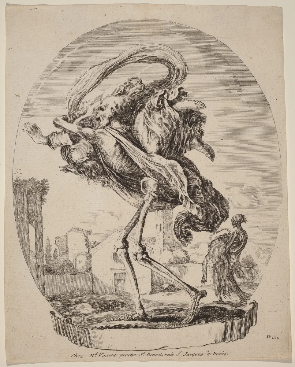 Death Carrying a Woman by Stefano della Bella, print, 1648