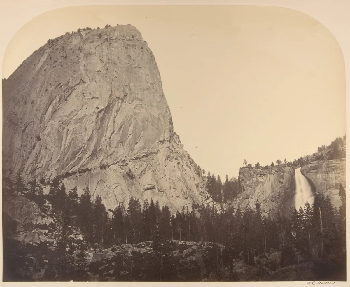 Mt. Broderick and Nevada Fall. Fall = 700 ft. by Carleton E. Watkins, photograph, 1861