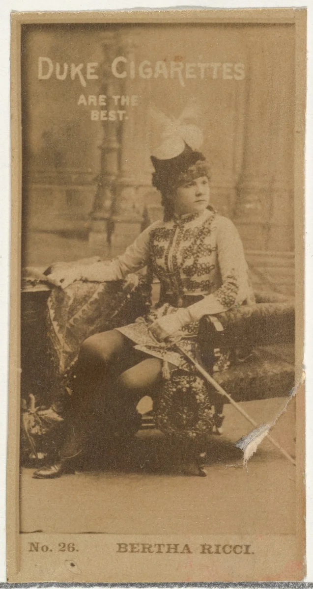 Card Number 26, Bertha Ricci, from the Actors and Actresses series (N145-6) issued by Duke Sons & Co. to promote Duke Cigarettes by W. Duke, Sons & Co., photograph, 1880-1889