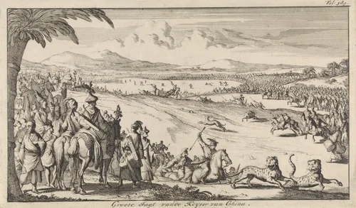 Grote jacht onder leiding van de Chinese keizer by Caspar Luyken, print, 1698