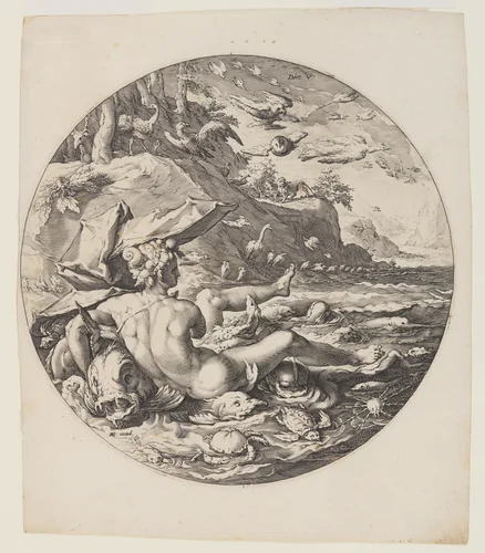 The Fifth Day, plate 6, from Creation of the World by Jan Harmensz. Muller, print, 1590