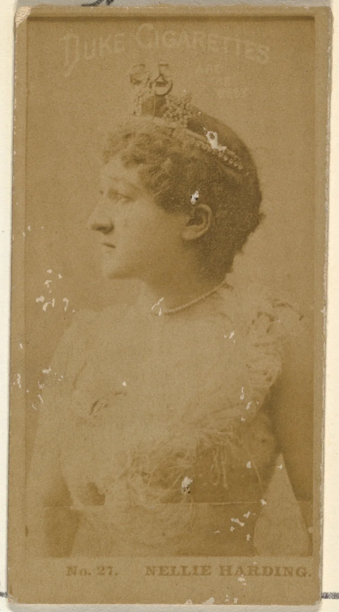 Card Number 27, Nellie Harding, from the Actors and Actresses series (N145-6) issued by Duke Sons & Co. to promote Duke Cigarettes by W. Duke, Sons & Co., photograph, 1880-1889