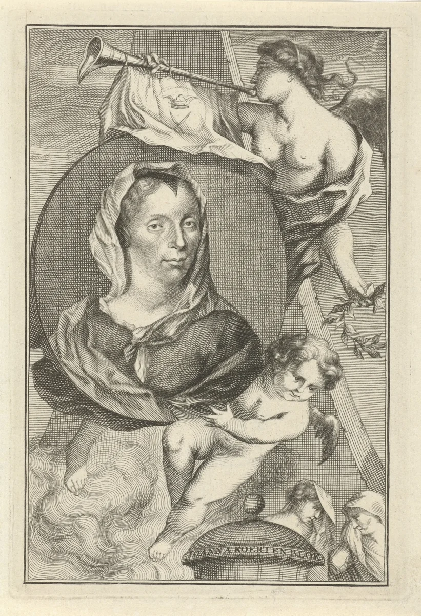 Portret van Johanna Koerten by Jacob Houbraken, print, 1716-1718